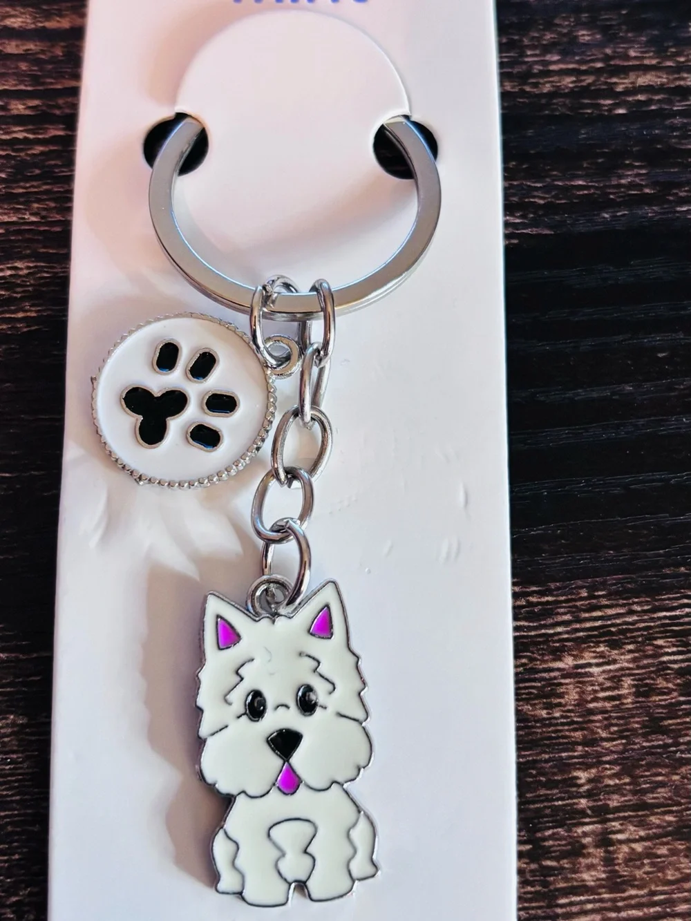 White Westie Dog Keychain with Paw Charm